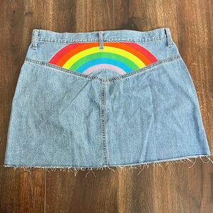 Target Size Medium Light Wash Denim Skirt Pride Rainbow Embroidered Frayed Hem
